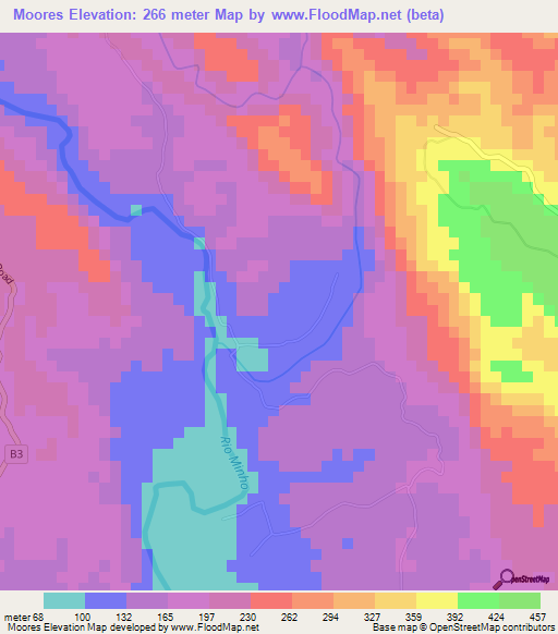 Moores,Jamaica Elevation Map