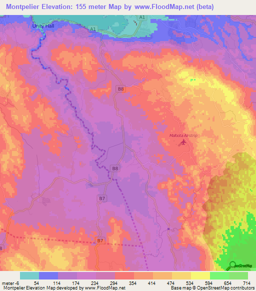 Montpelier,Jamaica Elevation Map