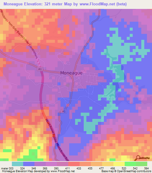 Moneague,Jamaica Elevation Map
