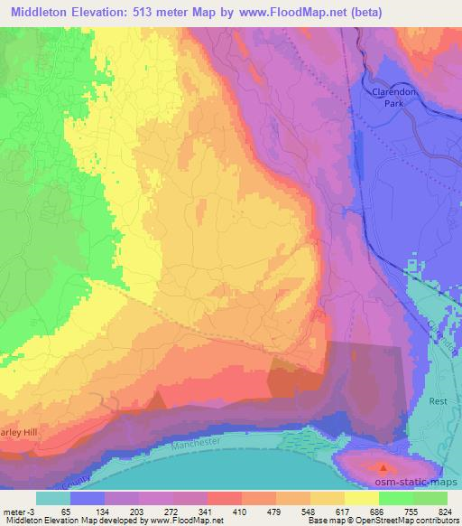 Middleton,Jamaica Elevation Map