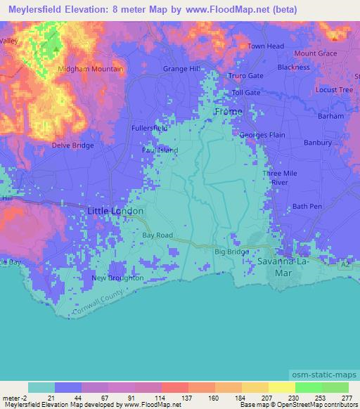 Meylersfield,Jamaica Elevation Map