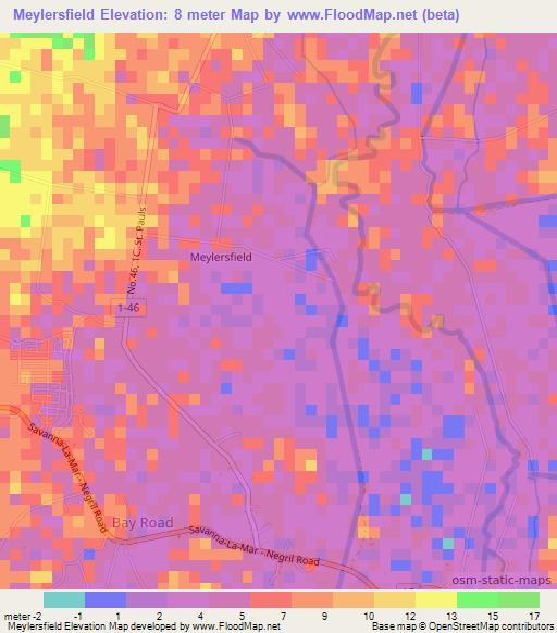 Meylersfield,Jamaica Elevation Map
