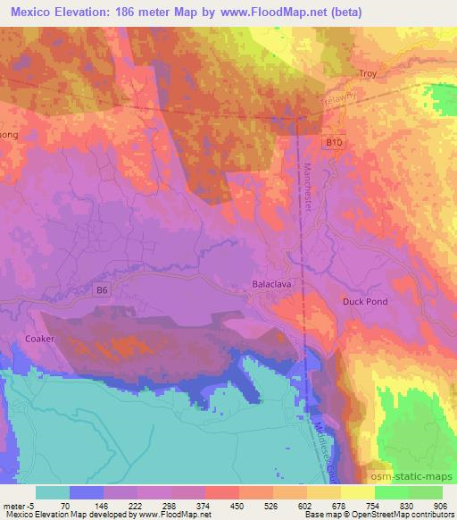 Mexico,Jamaica Elevation Map