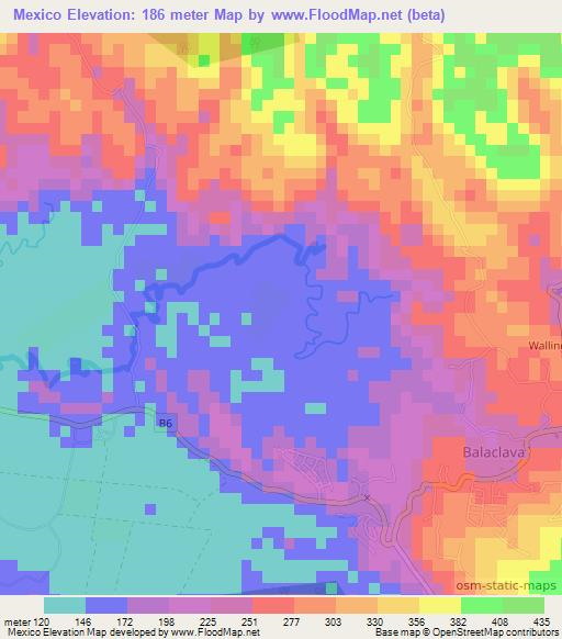 Mexico,Jamaica Elevation Map