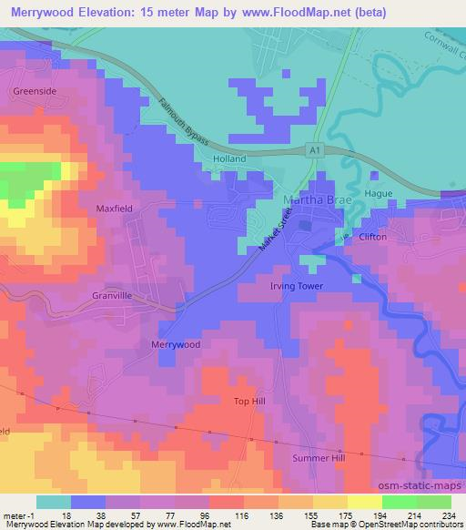 Merrywood,Jamaica Elevation Map