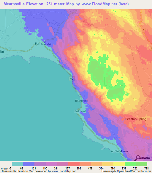 Mearnsville,Jamaica Elevation Map