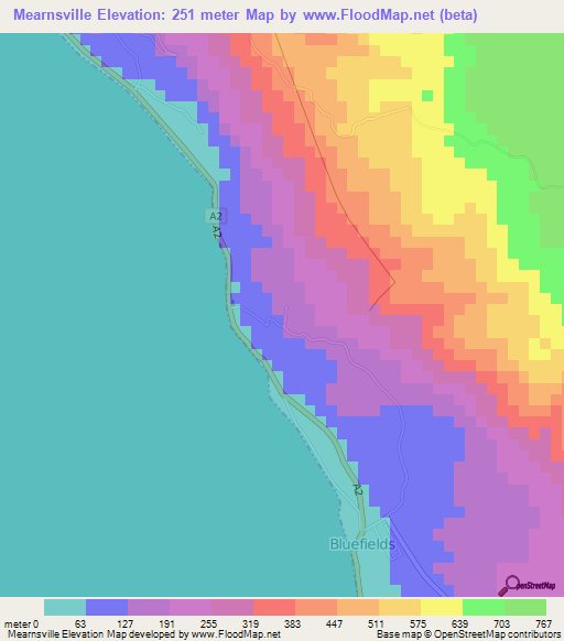 Mearnsville,Jamaica Elevation Map