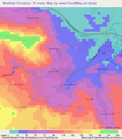 Maxfield,Jamaica Elevation Map