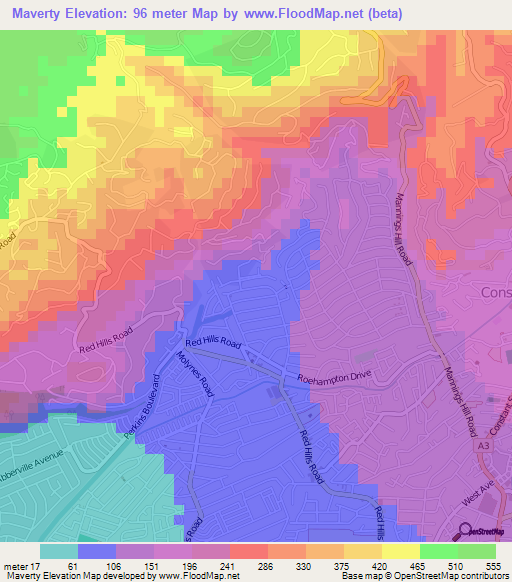 Maverty,Jamaica Elevation Map