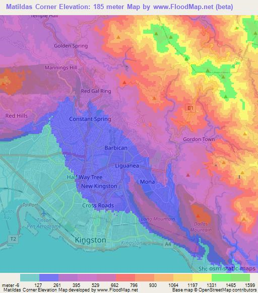 Matildas Corner,Jamaica Elevation Map