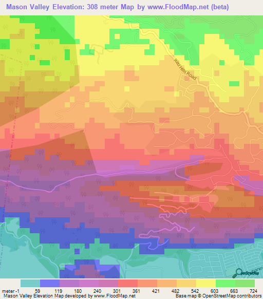 Mason Valley,Jamaica Elevation Map