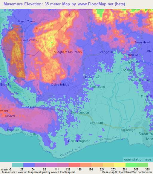 Masemure,Jamaica Elevation Map