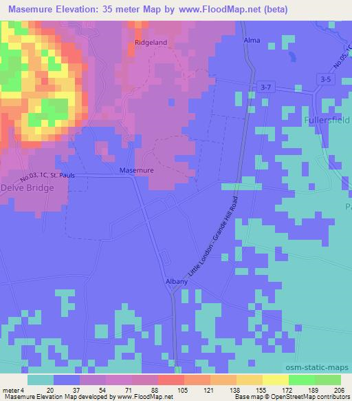 Masemure,Jamaica Elevation Map