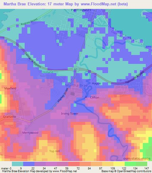 Martha Brae,Jamaica Elevation Map