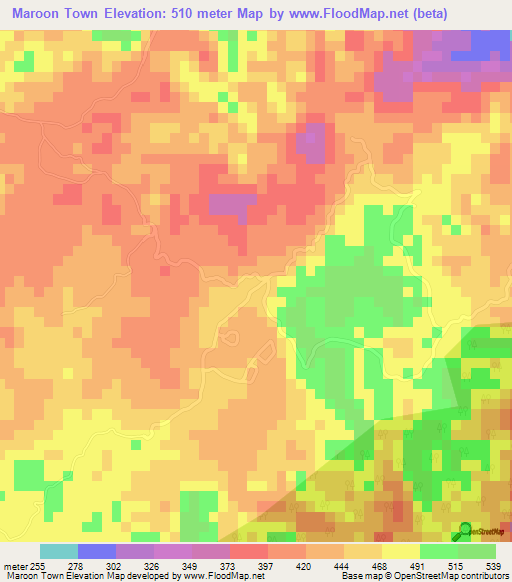 Maroon Town,Jamaica Elevation Map