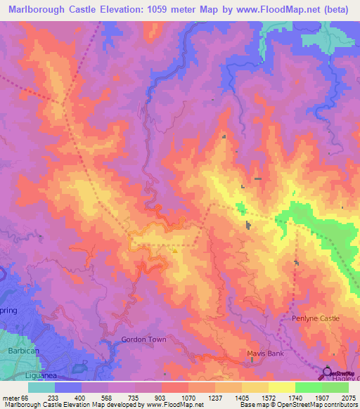Marlborough Castle,Jamaica Elevation Map