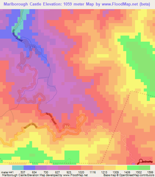 Marlborough Castle,Jamaica Elevation Map