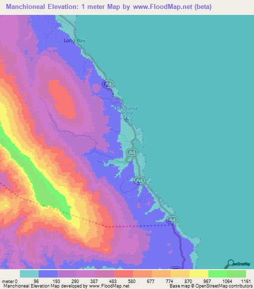 Manchioneal,Jamaica Elevation Map