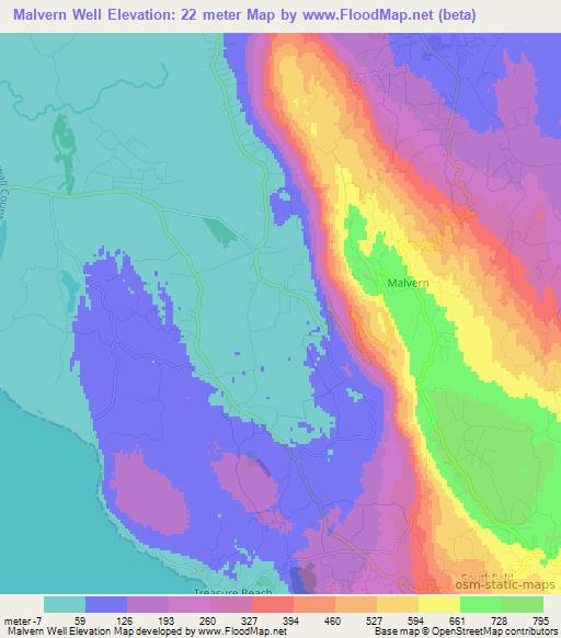 Malvern Well,Jamaica Elevation Map