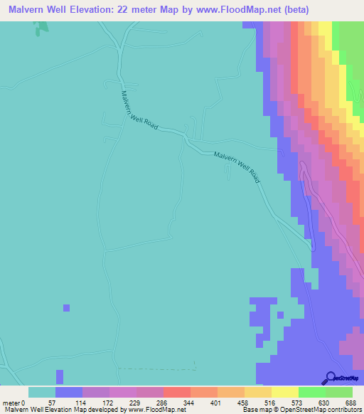 Malvern Well,Jamaica Elevation Map