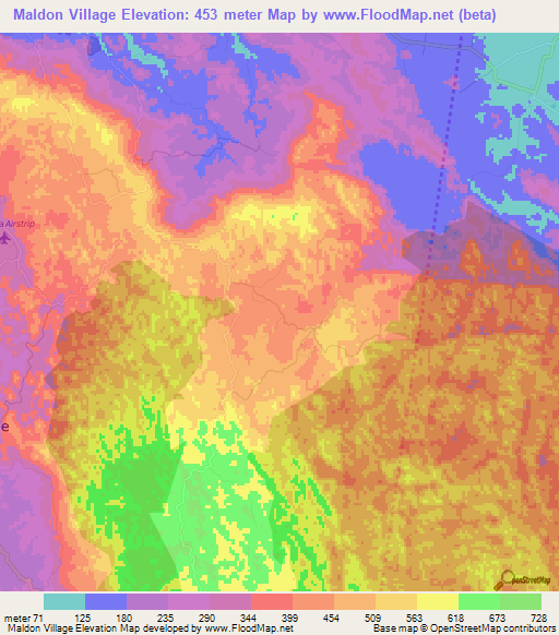 Maldon Village,Jamaica Elevation Map