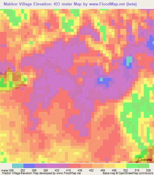 Maldon Village,Jamaica Elevation Map