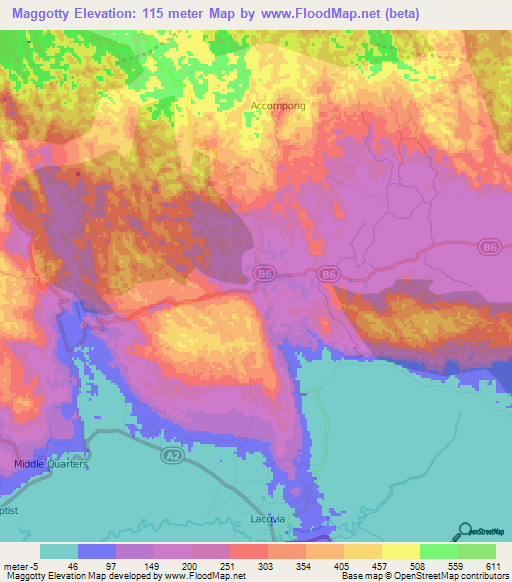 Maggotty,Jamaica Elevation Map