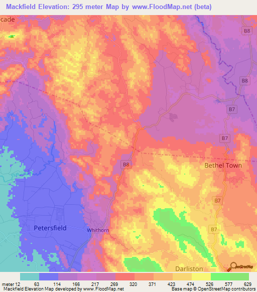 Mackfield,Jamaica Elevation Map