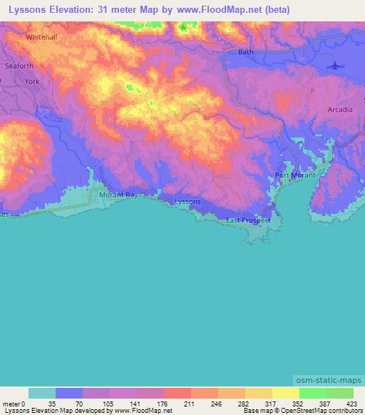 Lyssons,Jamaica Elevation Map