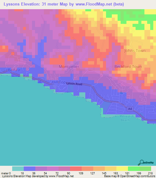 Lyssons,Jamaica Elevation Map