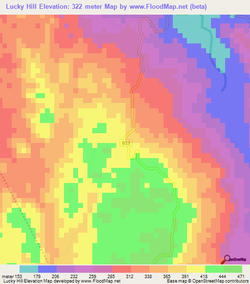 Lucky Hill,Jamaica Elevation Map