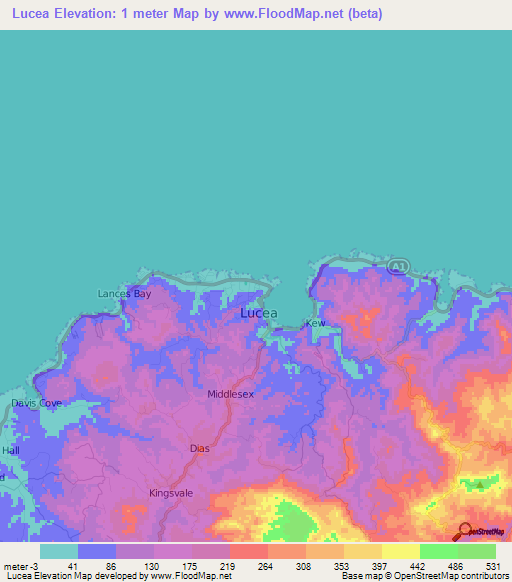 Lucea,Jamaica Elevation Map