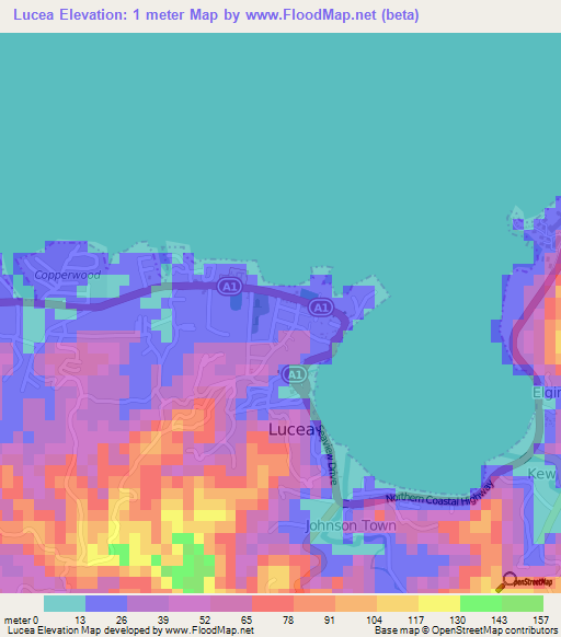 Lucea,Jamaica Elevation Map