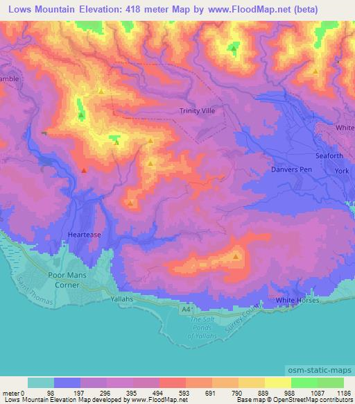 Lows Mountain,Jamaica Elevation Map