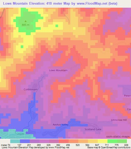 Lows Mountain,Jamaica Elevation Map