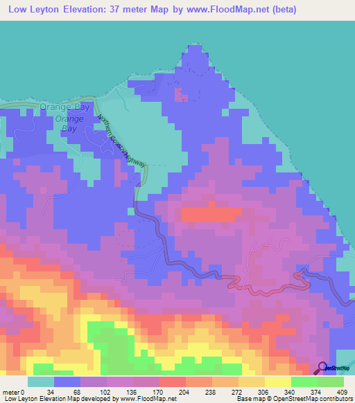 Low Leyton,Jamaica Elevation Map