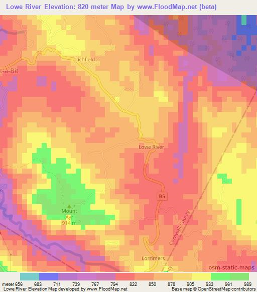 Lowe River,Jamaica Elevation Map