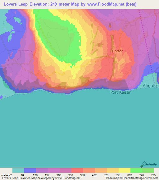 Lovers Leap,Jamaica Elevation Map