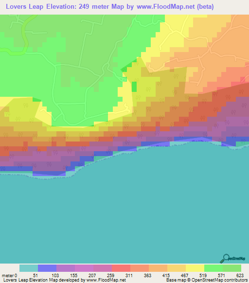 Lovers Leap,Jamaica Elevation Map