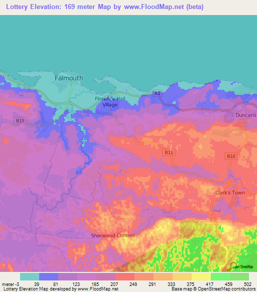 Lottery,Jamaica Elevation Map