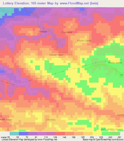 Lottery,Jamaica Elevation Map