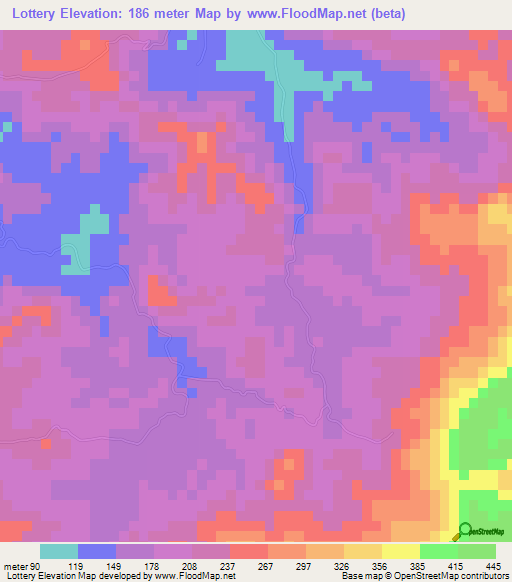 Lottery,Jamaica Elevation Map