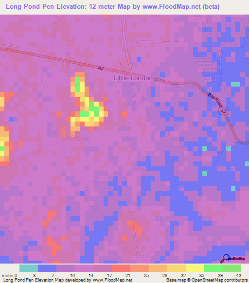 Long Pond Pen,Jamaica Elevation Map