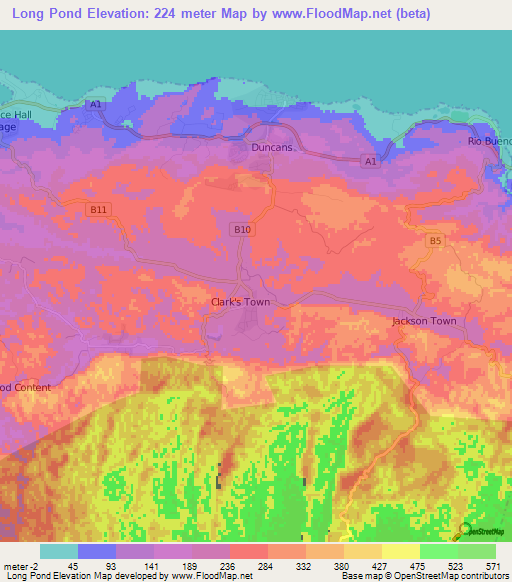 Long Pond,Jamaica Elevation Map