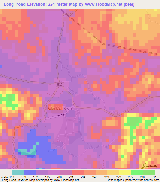 Long Pond,Jamaica Elevation Map