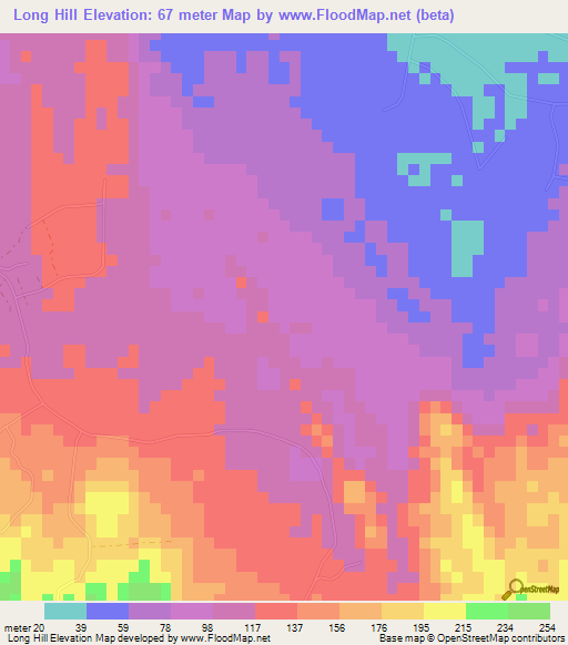 Long Hill,Jamaica Elevation Map