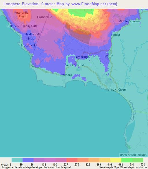 Longacre,Jamaica Elevation Map