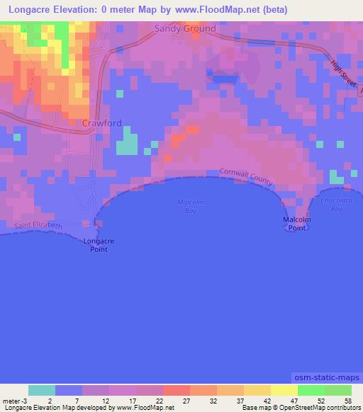 Longacre,Jamaica Elevation Map