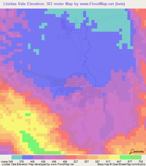 Lluidas Vale,Jamaica Elevation Map