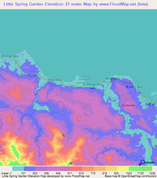 Little Spring Garden,Jamaica Elevation Map